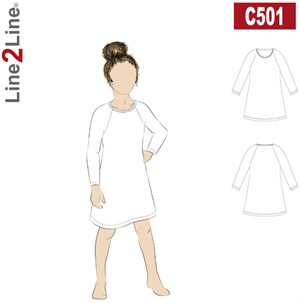 Line2Line snitmønster - C501 Raglan kjole, børn